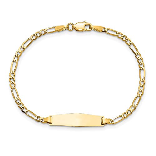 Engravable Personalized Custom 14K Yellow Gold Baby Soft Diamond Shape Figaro Id Bracelet For Men Or Women Length 6 Inches Width 5 Mm With Lobster Claw Clasp #TOP3