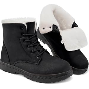 HARENCE Winter Snow Boots for Women: Warm Fur Lined Ankle Booties Lace Up Slip on Outdoor Walking Womens Boots