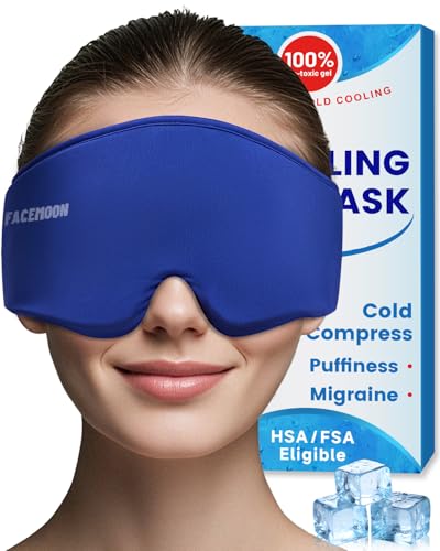 Cooling Gel Eye Mask Sleep: FSA -HSA Eligible, Cold Compress for Puffy Eyes & Migraine Relief - Reusable Gel Weighted Sleeping Mask for Dark Circles & After Surgery, Flexible Ice Pack for Face(Blue)