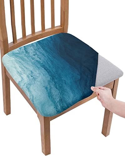 Blue Ombre Seat Covers for Dining Chairs, Stretch Kitchen Chair Slipcovers, Coastal Summer Beach Seaside Nautical Abstract Art Dining Room Chair Covers Removable Office Chair Cover Protector Set of 4