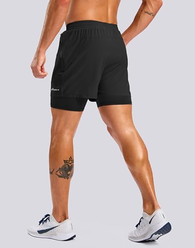 Pudolla Men's 7" Running Shorts with Zipper Pockets Quick Dry 2 in 1 Workout Gym Shorts with Liner for Tennis Yoga Training(Black XX-Large) — view 4