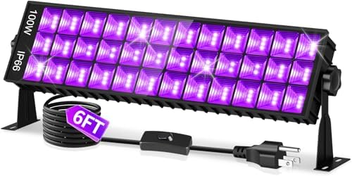 100W Black Light Bar IP66 Light Up 1400 sq.ft for Halloween Glow Party