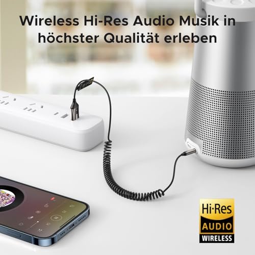 UGREEN Aux Bluetooth 6.0 Adapter LDAC Auto Bluetooth Empfänger mit Hi-Res Gold Zertifizierung für Sprachanrufe und drahtlose Musikwiedergabe, kompatibel mit 3,5mm Autolautsprechern und Verstärkern