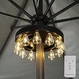 Umbrella Lights, Patio Umbrella Lights Battery Operated Wireless with Remote Control, Outdoor Umbrella Pole Light with 12 Warm White 3 Brightness Modes ST38 LED Bulbs, for Backyard Umbrella or Camping
