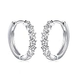 925 Sterling Silver Pave Cz Star Small Hoop Earrings for Women