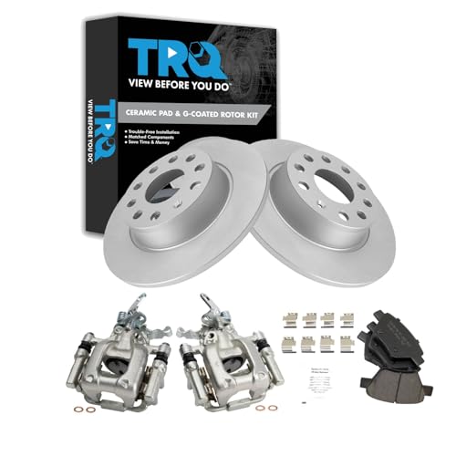 Image of TRQ Rear Brake Pad and Rotor Set Ceramic G Coated Solid Rotors Calipers | For 2010-2014 Volkswagen Jetta Golf 2011-2016 Eos 2012 Beetle 2012-2015 Passat 2010-2013 Audi A3 A3 Quattro