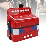 mini Accordion 7 Key 2 Bass, Music Education Instrument, ABS Material with Leather Bellows, Learning Guide Included, Portable with Belt Buckle
