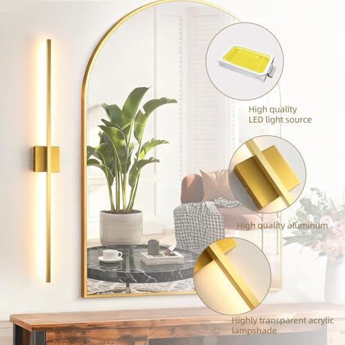 Image of Wall Sconces Set of Two,LED Hardwired Dimmable Wall Sconce,Gold Wall Sconce for Bathroom, Living Room, Bedroom, Hardwired 3000K 40 Inch (2 Pack)