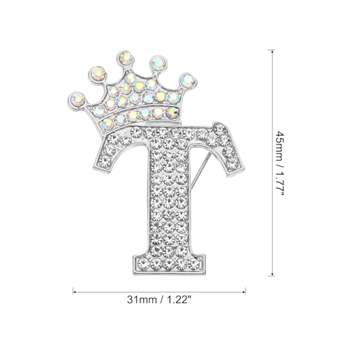 Image of PATIKIL Letter Brooch Pins, Crown Initial Rhinestone Alphabet Letter Lapel Badges Pin for Women Suits