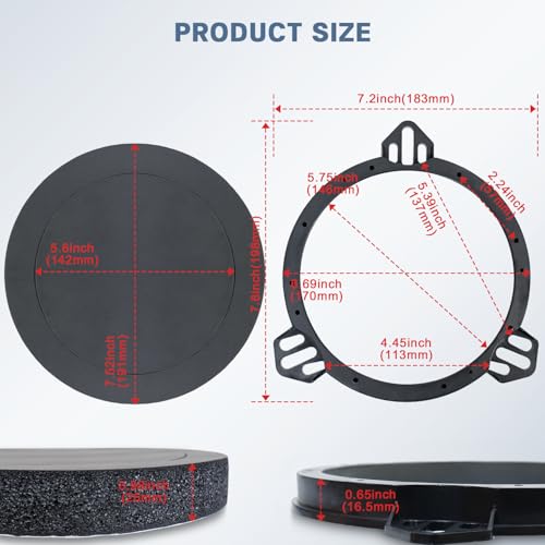 Fiegromech Car Speaker Spacer Adapter with Foam Ring Kit,6.5 Inch Solid Front Rear Door Speakers Gasket Compatible with Toyota Camry Corolla RAV4 Lexus Nissan Mount Hole Center Dist 5.04" by Fiegromech - Image 4