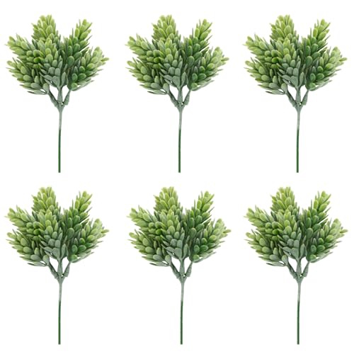Fake Succulents Artificial Cactus Plants Faux Succulent Unpotted for Bouquet Wreath Home Decor, 6 Pack Flocked Green