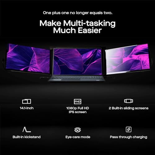 Trio Max Mobile Pixels 14.1‘’ Portable Monitor for Laptops, Full HD IPS Triple Monitor(Built-in Kickstand), USB A/Type-C Powered On-The-Go, Plug and Play Mac Windows Switch(Optional Magnets) by Trio - Image 2