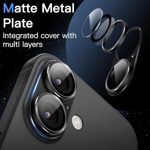 Image of JETech Camera Lens Protector for iPhone 17 6.3-Inch, Full Coverage 9H Tempered Glass Ring Cover, Matte Metal Plate, Case Friendly, 1-Pack (Black)