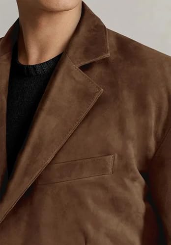 Men's Faux Leather Jacket Slim Fit 2-Button Suede Sport Blazer Coat for Wedding Party Tuxedo4