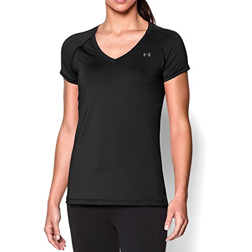 Under Armour Women's HeatGear Armour Short Sleeve, Black (001)/Metallic Silver, Small