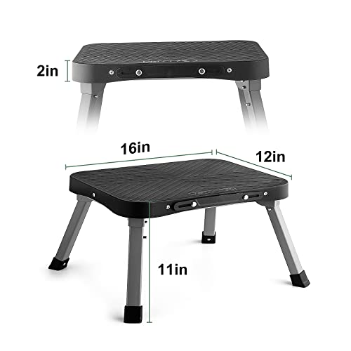 Topfun Step Stool, Hold Up To 350Lbs, 16X12In Large Platform Sturdy Folding Step Stools, 1-Step Steel Ladder, Portable Non-Slip Step Stools For Kids Adults Seniors At Indoor Outdoor (11 Inch, Grey) #TOP1