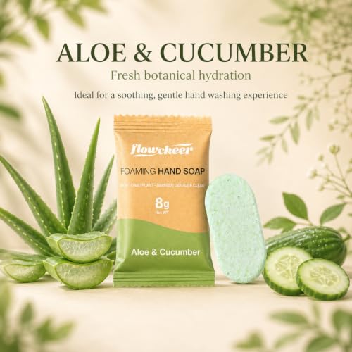 Image of flowcheer Foaming Hand Soap Refill Tablets, Aloe & Cucumber Scent, 12 Pack | Makes 108 fl oz (12 x 9 fl oz Bottles), Fresh & Clean Handwash, No Plastic Bottle
