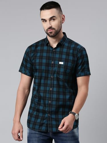 Image of Majestic Man Men Cotton Checkered Half Sleeve Slim Fit Casual Shirt