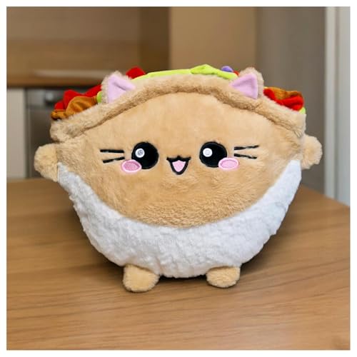 moodrush® 🥙 😺 Baby DÖNER Cat | Kebab Katze | Fast Food Plüschtier Kuscheltier Kebap Stofftier Kawaii Gyros Pita Kissen Kitty flauschig | waschbar, ca. 40 cm | Versand aus Deutschland