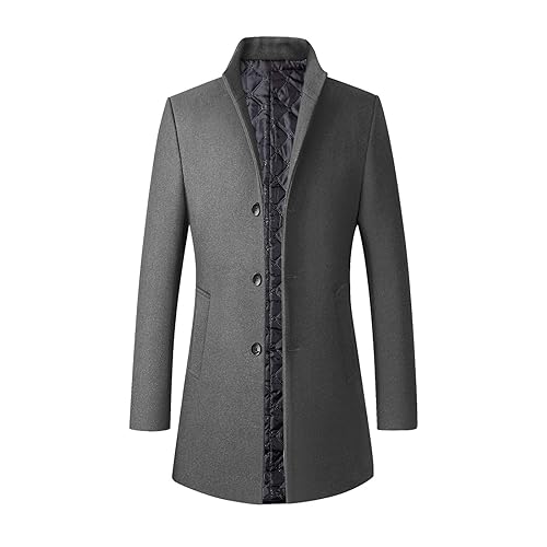 2025 Manteau Homme Mi-Long en Laine Chaud pour Hiver Trench Coat Classique Parka Pardessus Caban Couleur Unie Slim Fit Business Duffle-Coats Coup-Vent Revers...