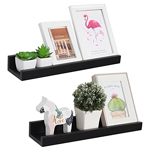 Vencipo Estantería de Pared de Madera para Organizador Especiero Cocina, Estanterias para Libros Infantil, Estante Flotante Decoracion para Decoracion Habitacion, Estanteria Baño.(Negro, 2 Piezas)