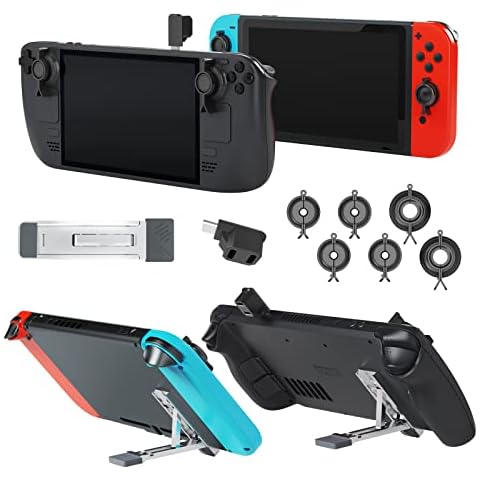 EJGAME Accessories Bundle Compatible with Valve Steam Deck,6 Joystick Stabilizer Clamps,1 Kickstand,1 L shape connector Cover