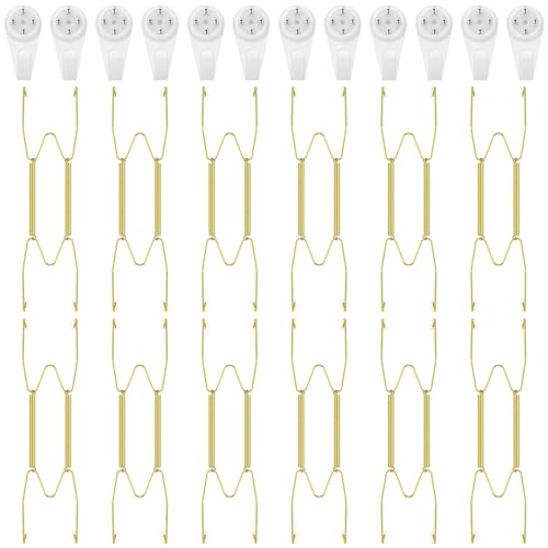 Image of Hotop 12 Pieces Plate Hangers for Wall Stainless Steel Wire Invisible Plate Hangers Heavy Duty Display Holders with 12 Pieces Hooks for Wall Decoration(16 Inch,Gold)