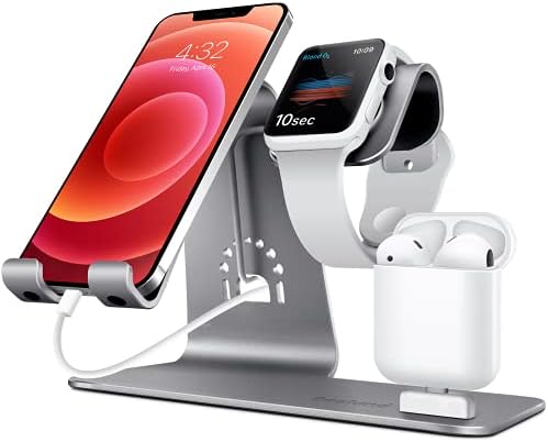 Bestand 3 in 1 Stand Holder for iPhone Mobile Phone iWatch and Charging Stand for Airpods Only, Grey (Patented, Airpods Charging Case NOT Contained