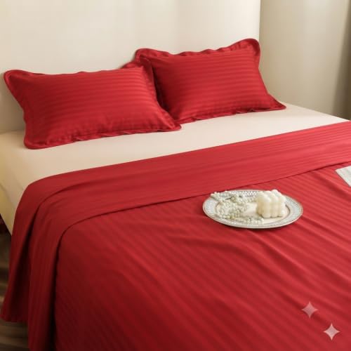 Image of Satin Striped Glace Cotton Double bedsheet with 2 Pillow Cover | Soft & Smooth Finish | Double Bed bedsheet 90 x 90 Inch | Pillow Cover 18 x 28 Inch | Breathable, Fade Resistant