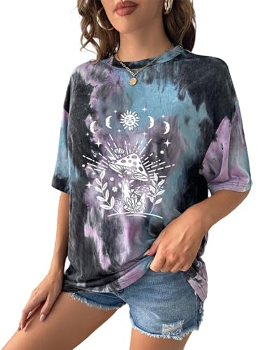 Image of Remidoo Women's Casual Oversized T Shirt Short Sleeve Graphic Tee Letter Tie Dye Shirts