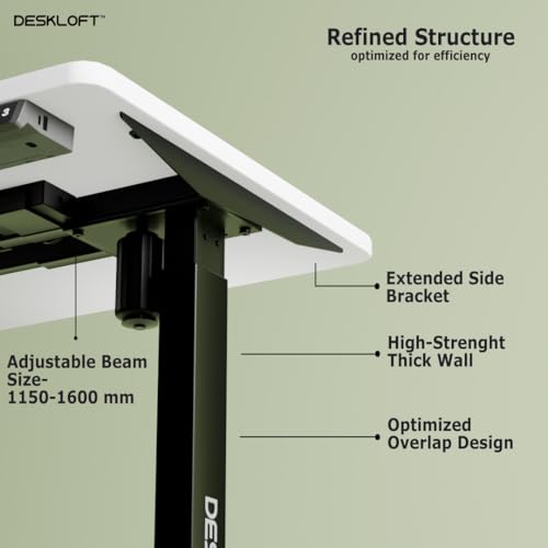 Image of Electric Standing Desk Height Adjustable Workstation, Ergonomic Sit Stand Desk with Walnut Wood Grain Desktop, Motorized Computer Desk for Home Office (Black Frame & White Top, 1200 x 600 mm)