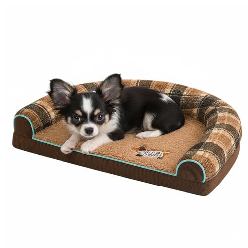 LifetipsロングコートチワワU型 ペットベッド 犬 猫 クッション ソファ 丸洗い可 滑り止め 保温 四季対応 小型犬 中型犬 大型犬 多頭飼い 快適 枕付き 軽量 カバー取り外し インテリアに馴染む 圧縮梱包 極厚 やわらか 防汚 通気性(ブラウン