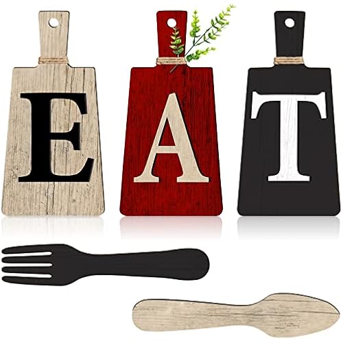 Jetec Cutting Board Eat Sign Set Wall Decor, Red, Black, Beige