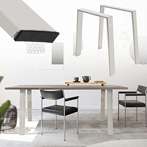 ML-Design 2X Patas de Mesa Loft 75 x 72 cm Soporte Plateado de Acero Inoxidable Bastidor para Mesa de Centro Base de Tablero Sostén para Esctritorio Pie Armazón Velador Marco Diseño Industrial