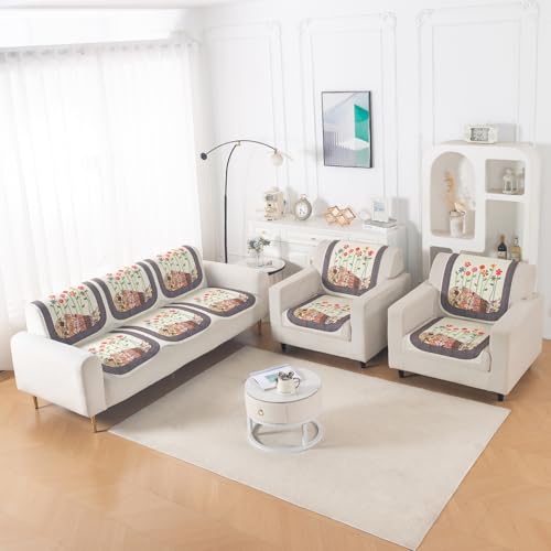 Image of HOKIPO HeavenHue Sofa Cover 5 Seater Panel Set 3+1+1, Floral Patchwork