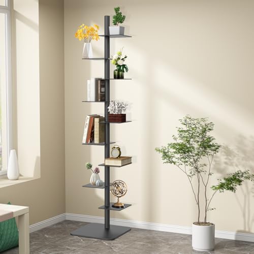 LXSEHN 9 Tier Metal Spine Bookshelf Tower, Adjustable Vertical Spine Book Tower Floor, Metal Vertical Bookshelf for Study Room,Living Room,Office,Bedroom (Black)