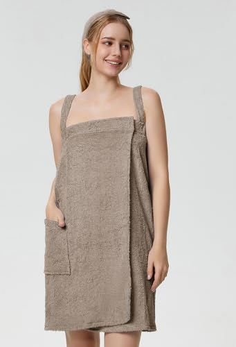 SIORO Womens Bath Towel Wrap Terry Cloth Spa Towel Robe with Straps Facial Headband Adjustable Closure Shower Towel S-XL4