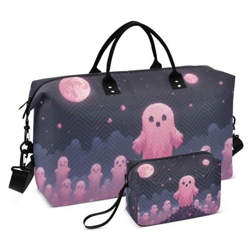 Duffel Bag Set for Travel Gym Sport, Weekender Bag Carry on Overnight Bags for Women Men-Halloween Moon Print