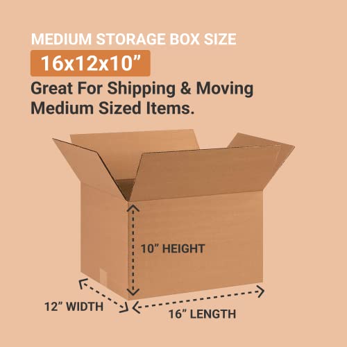 Image of BOX USA Shipping Boxes Medium 16 inchL x 12 inchW x 10 inchH 25-Pack - Corrugated Cardboard Box for Moving, Mailing, Packing, Packaging and Storage