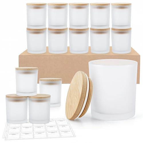 Winter Shore 170 ml WindlichtLeeres Mattes Kerzenhalter Glas mit Deckel Glas [15er-Pack] - für Kunst & Kerzen Selber Machen - Enthält 15 Bedruckte & 15 Leere Etiketten 1 Stift in Schwarz