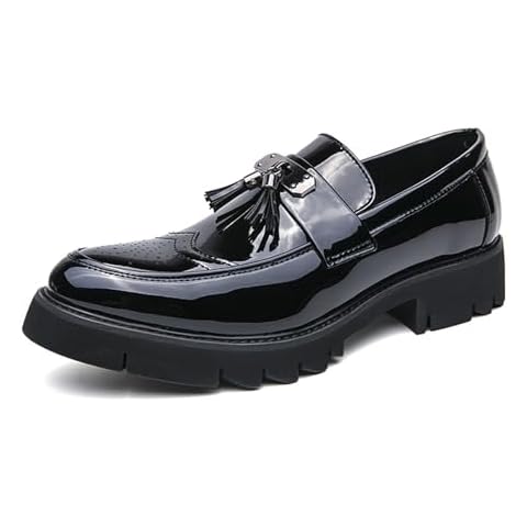 BOTRENT Men's Patent Leather Loafers Cover