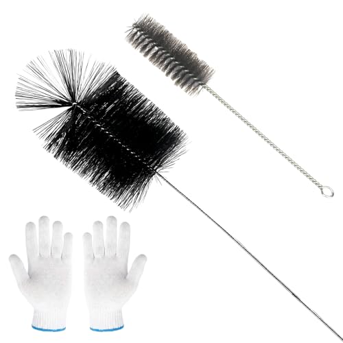 3 Stück Ofenrohrbürste Set Ofenrohrbürste Kaminbesen Schornsteinbesen mit Schubstange ø 150 mm/180 mm mit Rohrbürste Handschuhe Schornsteinfeger Bürsten für Schornstein Ofenrohr Kamin
