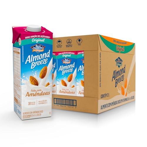 Pack de Alimento com Amendoa Almond Breeze Original Zero Açúcar 1L - 12 Unidades
