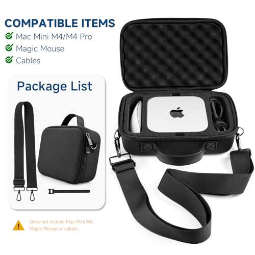 Funda de viaje compatible con Mac Mini M4 y M4 Pro | Estuche resistente a golpes de EVA con espuma personalizada, para Mac Mini 2024, Magic Mouse y cables, color negro, solo funda miniatura 2