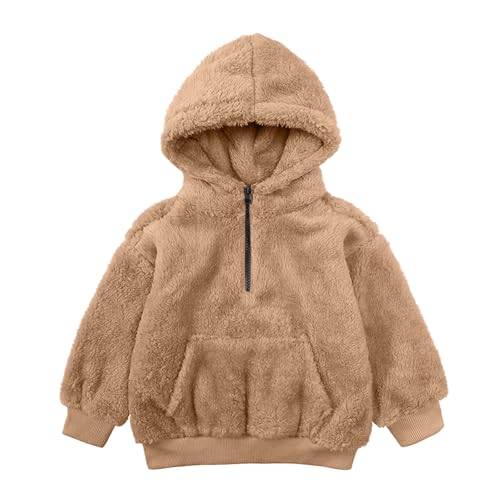 Girls Fuzzy Fleece Hoodies Half Zip Winter Warm Cozy Sweatshirts Casual Loose Long Sleeve Pullover with Pocket