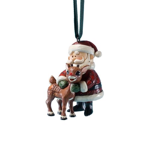 Jim Shore “Rudolph the Red-Nosed Reindeer” Santa Hugging Rudolph Hanging Ornament, 2.36”