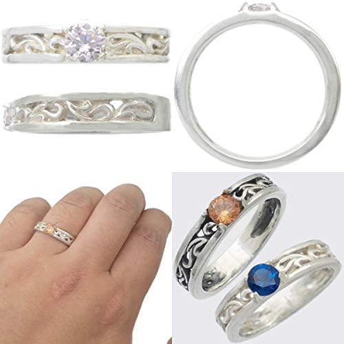 ［バズショット］ラベンダーキュービック ホワイト スクロール バンド シルバー リング 指輪