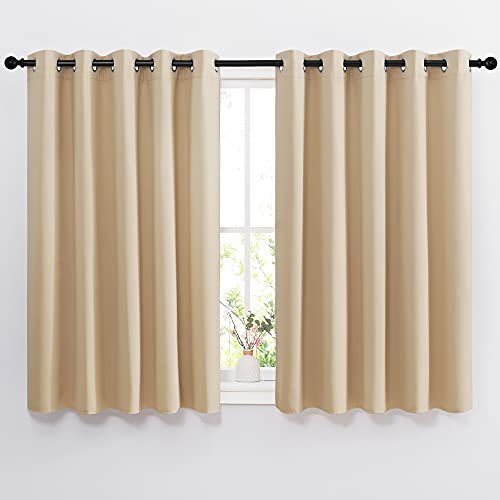NICETOWN Bedroom Blackout Curtains and Drapes - Window Treatment Thermal Insulated Solid Grommet Blackout Draperies for Bedroom (Biscotti Beige, Set o