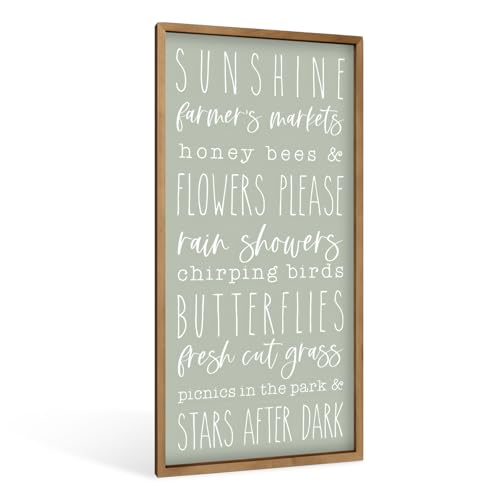 flangairy Spring Wall Art Wood Framed, 23.6×11.8 Wooden Green Spring