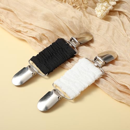 Image of Mabor 2Pcs Dress Clips Back Cinch, Elastic Shirt Clips for Women Clothing Dress Cincher Clip for Fitting Retro Cardigan Collar Clips Shawl Clip for Girls Dress Tightener Clip, Black, white